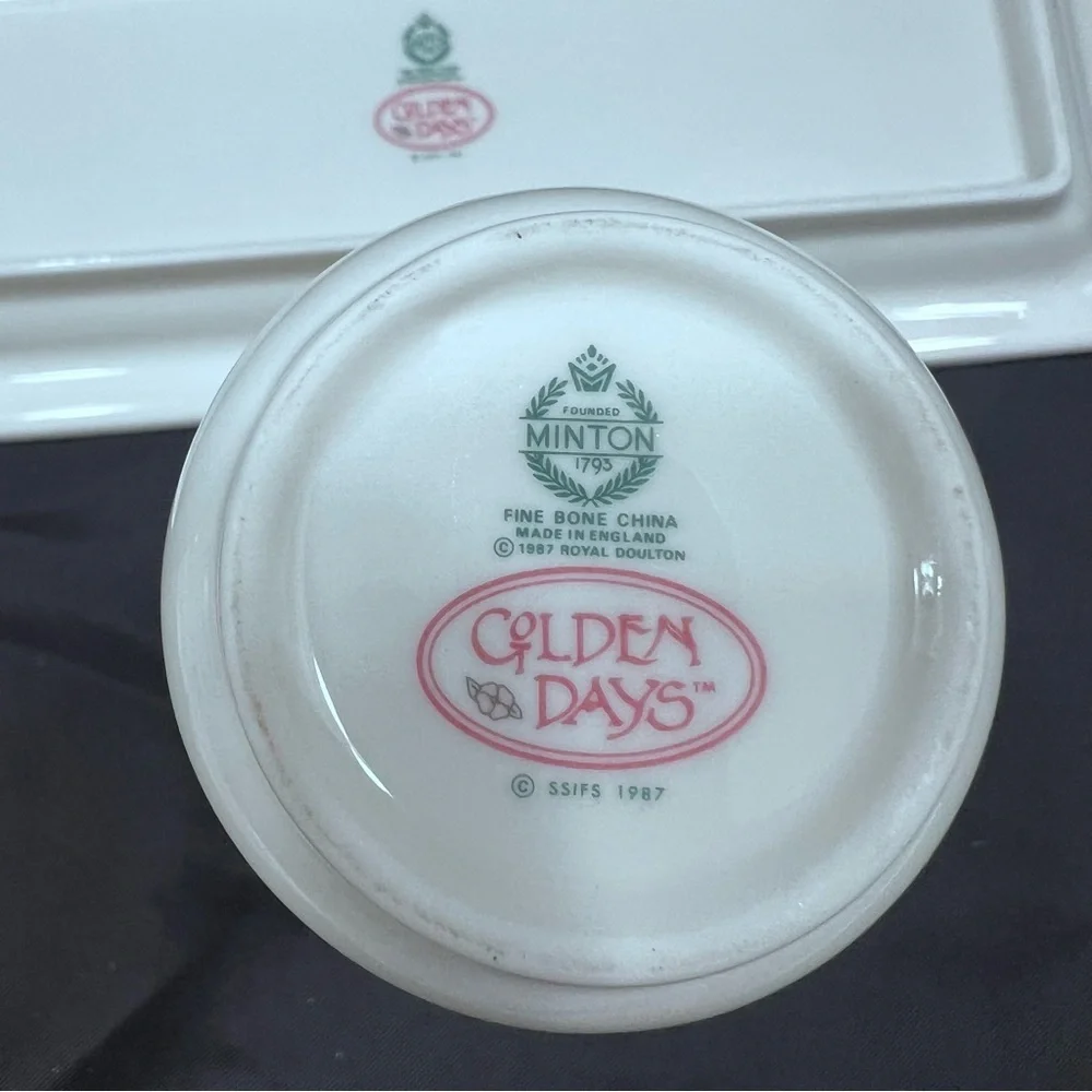 1987 Minton England Royal Doulton - GOLDEN‎ DAYS - Rectangle Tray & Vase Vintage